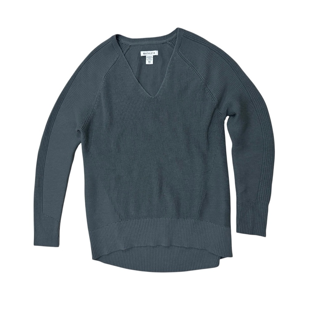 Athleta V Neck Hanover Sweater Gray Merino Wool Blend Size XXS